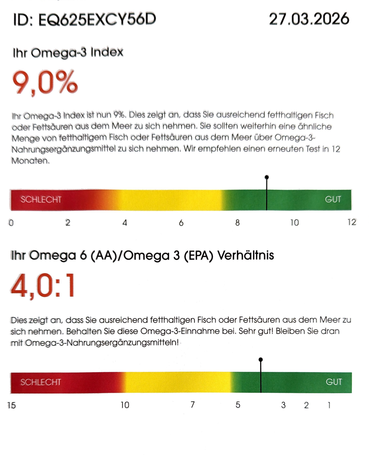 Omega 3 Testergebnisse von Arleta März 2026